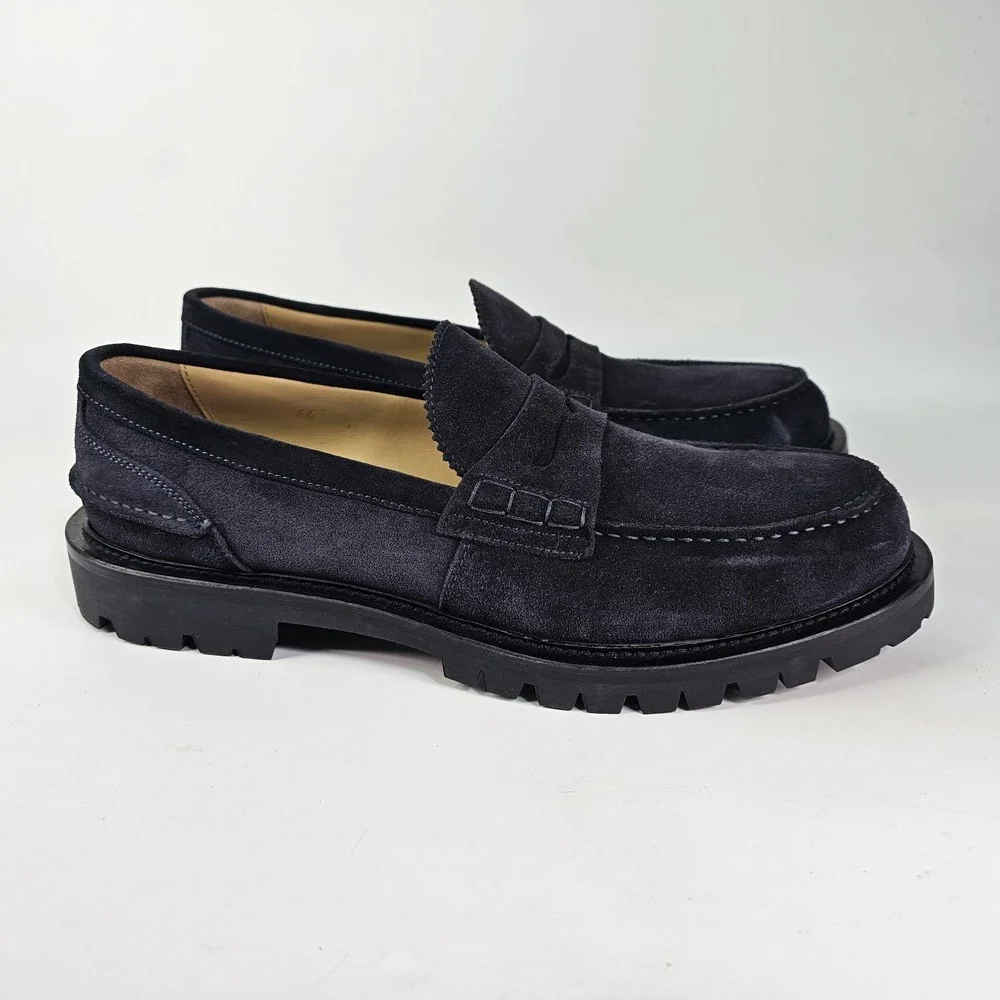 Scarosso Nick Wooster Chunky Loafers Men 13 46 Navy Suede Vibram Lug Soles Italy